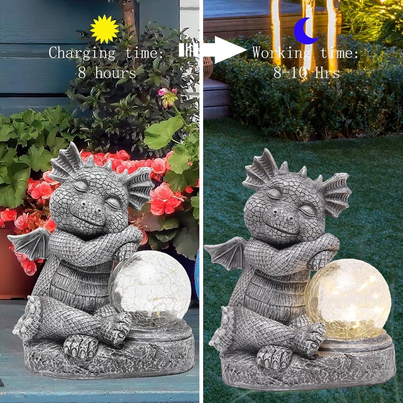 halp·ssfm Garden Outdoor Dragon Statue Holding Solar Magic Orb LED Light Resin Adorable Baby Dragon Figurines for Patio Balcony Yard Lawn Garden Unique Housewarming Gift for Mom Grandma - Image 5